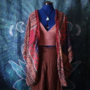 Umgee Patchwork Paisley Fringe Cocoon Kimono | Size S/M